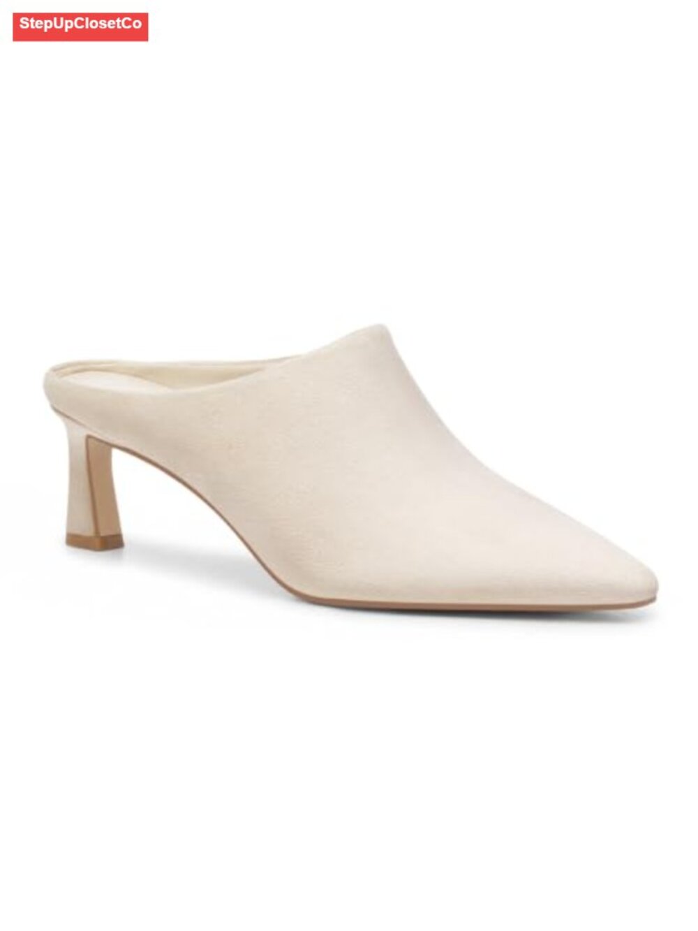 Faux Suede Kitten Heel Mules Closed Pointed Toe Slip On Dress Shoes